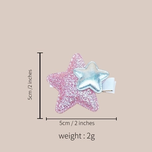 Detail view of 5cm pink glitter star hair clip showing size measurements and dimensions