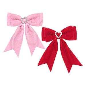 Barrettes à cheveux en velours avec strass en cœur en couleurs rose et rouge vin