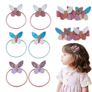 Fermagli Per Capelli Farfalla E Elastici Per Bambine Pelle PU Glitter Dolce Accessori Capelli Per Bambini Regalo Festa Compleanno
