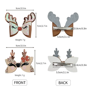 Christmas reindeer antler hair clips with glitter bows and duckbill clips for girls