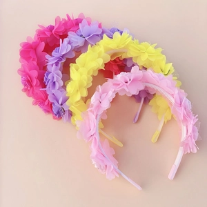 Girl flower headband set in pink, yellow and purple with non-slip chiffon petals