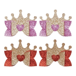 Sparkly glitter crown and bow hair clips set for girls in festive red and purple