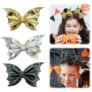 Halloween Bat Wing Bow Hair Clips Glitter Sequin PU Leather Alligator Clips For Girls Party Dress Up Hair Accessories