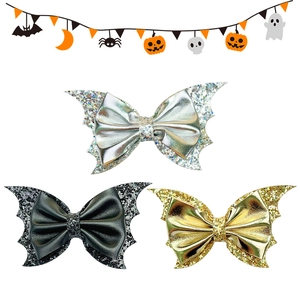 Halloween bat wing hair clips with sequins and bows for girls in silver black gold