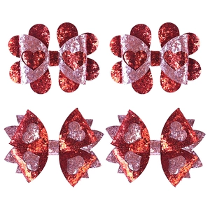 Ensemble de nœuds papillon pailletés rouges et roses en forme de cœur pour filles