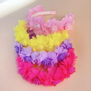 Set of 4 floral headbands for girls in pink, yellow, purple and rose chiffon flowers