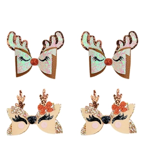 Christmas reindeer antler hair clips set with glitter bows for little girls' holiday styling