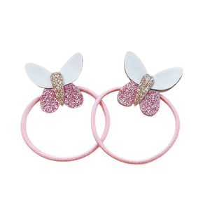 Set di elastici per capelli a farfalla in pelle PU rosa con paillettes per bambine
