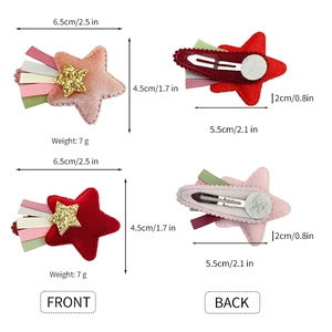 Barrettes à cheveux en tissu étoile avec rubans colorés, détails vue avant et arrière