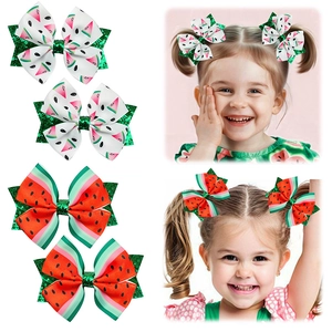 Barrettes à Cheveux Nœud Pastèque pour Enfants Mignon Imprimé Fruits Été Ruban Gros-Grain Paillettes Épingles à Cheveux Filles Accessoires