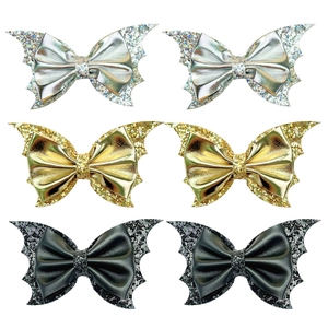 Set of 6 Halloween bat wing hair clips for girls with glitter sequins in gold silver and black