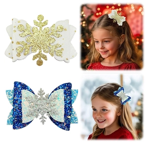 Weihnachten Schneeflocke Schleife Haarspangen Für Mädchen Prinzessin Glitzer Pailletten Alligator Clips Festliche Kinder Haarschmuck