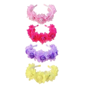 Set of 4 colorful floral headbands for girls in pink, rose, purple and yellow flowers