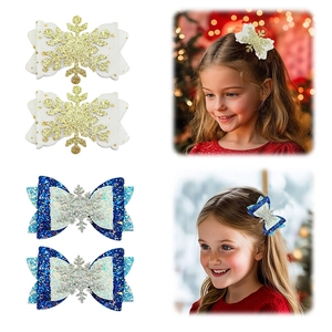 Weihnachts-Haarschleifen-Set für Mädchen mit glitzernden Schneeflocken für Feste