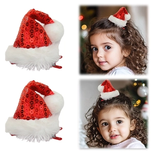 Mini Christmas Hat Hair Clips Red Sequin Plush Festive Hair Accessories For Kids Girls Holiday Party Decoration Gift