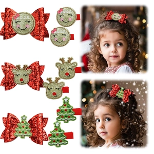 Christmas Hair Clips Sequin Bow Gingerbread Man Reindeer Xmas Tree Hairpins Festive Headwear For Kids Girls Xmas Gift