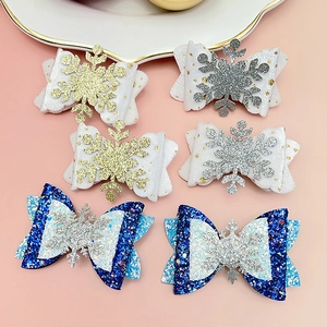 6er-Set glitzernde Schneeflocken-Haarschleifen für Mädchen in Gold, Silber und Blau