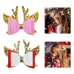 Weihnachts Geweih Schleifen Haarklammern Für Kinder Rentier Glitzer Haarspangen Festliche Party Kopfschmuck Geschenke