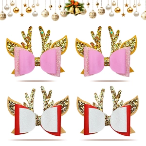 Weihnachts-Rentier-Geweih-Haarspangen mit Glitzerschleifen für Kinder, 4er Set
