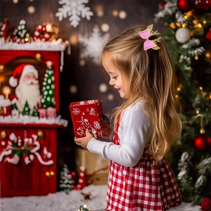Detail von glitzernden Rentier-Haarspangen mit Schleife in festlicher Weihnachtsumgebung