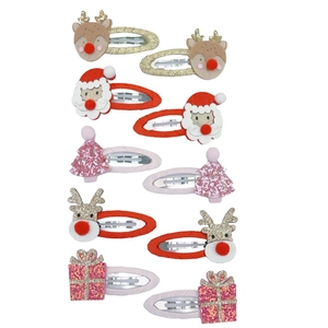 10er-Set Weihnachts-Haarspangen mit Weihnachtsmann und Rentier-Glitzer für Mädchen