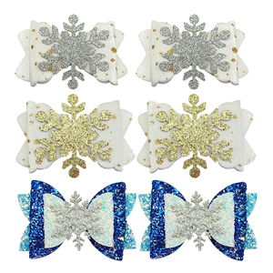 6er-Set Weihnachts-Haarschleifen für Mädchen mit Glitzer-Schneeflocken in Gold und Blau