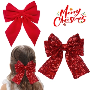 Molletta Capelli da Bambina Grande Fiocco Rosso Paillettes Scintillanti Satin Clip Coccodrillo Festa Natale Accessori