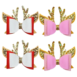 Weihnachts-Glitzer-Rentier-Haarspangen mit festlichen Schleifen für Mädchen, 4er-Set