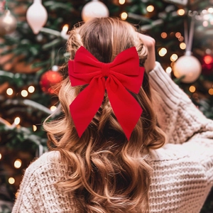 Grande fiocco per capelli in velluto rosso con paillettes per accessori per capelli da bambina