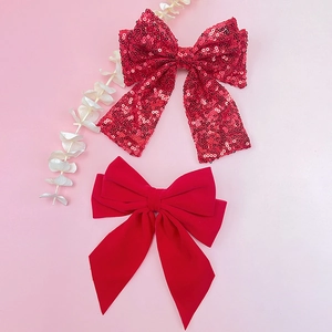 Fiocchi per capelli rossi con paillettes e velluto con nastri lunghi per feste da bambina