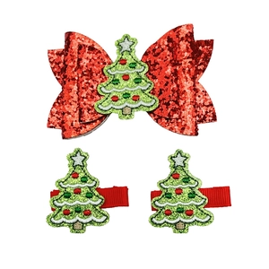 3Pcs Christmas hair clips set with gingerbread and sequin bow for kids holiday