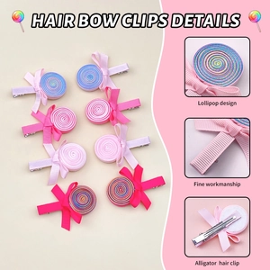 Lollipop hair bow clips made of grosgrain ribbon with metal alligator clips for girls