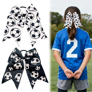 Nœud Cheer Thème Football Élastique à Cheveux pour Filles Ruban Gros-Grain Sportif Imprimé Football Accessoires de Cheveux pour Enfants