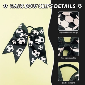 Nœud à cheveux motif football en ruban gros-grain avec élastique pour sportifs