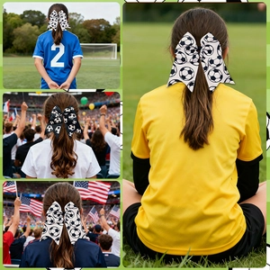 Nœud à cheveux thème football avec motifs classiques pour fans et événements sportifs