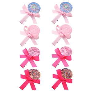 8-piece colorful lollipop bow hair clips for girls with handmade ribbon design