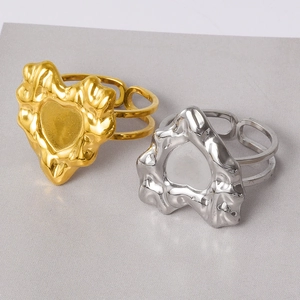 Lava texture heart-shaped stackable open rings in gold and silver stainless steel