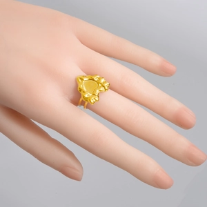 Artistic gold heart ring with lava texture and adjustable open double band for women