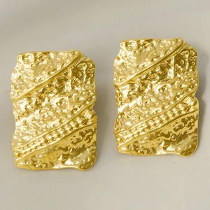 Modern 18K gold plated stainless steel earrings with irregular geometric hammered texture