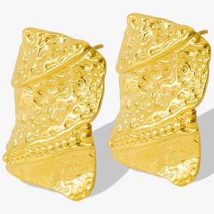 304 Stainless Steel 18K Gold Post Geometric Stud Earrings Irregular Lava Hammered Texture Gold Silver Earrings For Women