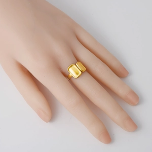 Minimalist gold 304 stainless steel open ring featuring a unique double rectangle design