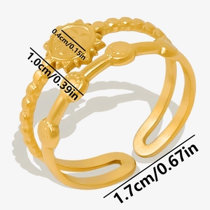 Detailed size chart for sun pattern double-layered stainless steel ring with dimensions