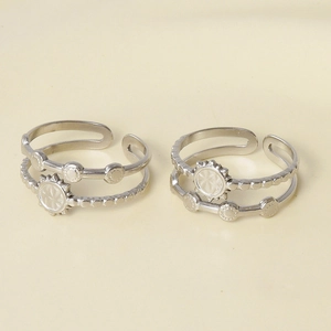 Detail of 304 stainless steel double-layer open ring with sun flower and dot embossing