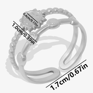 Detail view of 304 stainless steel double-layer sun ring showing dimensions and specs