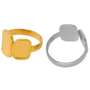 Minimalist 304 stainless steel square rings in gold and silver finish on white background