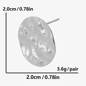 Detailed view of silver textured earrings with 2.0cm diameter and 3.6g weight info