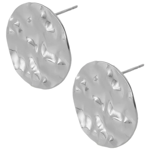 Modern hammered 304 stainless steel disc stud earrings with textured silver finish