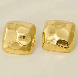 Macro shot of gold-plated 304 stainless steel square earrings with textured hammered finish