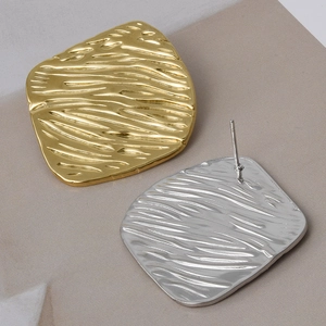 Textured 304 stainless steel earrings with gold and silver water ripple finish