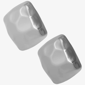 Detailed view of irregular silver 304 stainless steel earrings with hammer texture